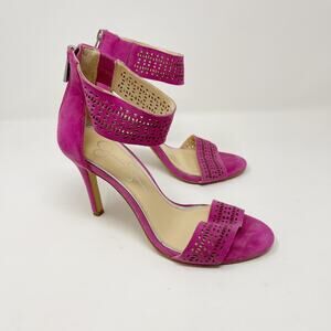 Jessica Simpson 6 Fuchsia Pink Jasper Ankle Strap Sandal Heels Suede Leather